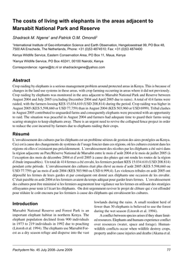 The Costs of Living with Elephants in the Areas Adjacent to Marsabit National Park and Reserve