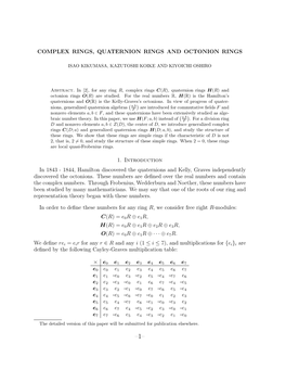 1844, Hamilton Discovered the Quaternions and Kelly, Graves Independently Discovered the Octonions