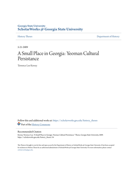 A Small Place in Georgia: Yeoman Cultural Persistance Terrence Lee Kersey