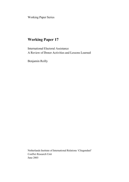 International Electoral Assistance a Review of Donor Activities and Lessons Learned