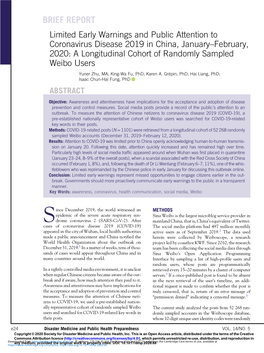 A Longitudinal Cohort of Randomly Sampled Weibo Users Yuner Zhu, MA; King-Wa Fu, Phd; Karen A