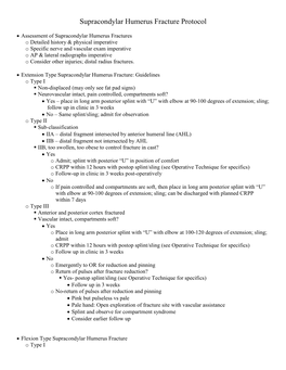 Supracondylar Humerus Fracture Protocol