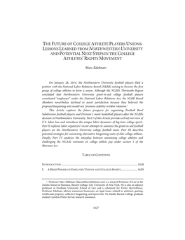 The Future of College Athlete Players Unions: Lessons Learned from Northwestern University and Potential Next Steps in the College Athletes’ Rights Movement