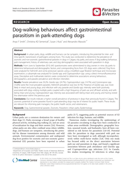 Dog-Walking Behaviours Affect Gastrointestinal Parasitism in Park-Attending Dogs Anya F Smith1, Christina AD Semeniuk2, Susan J Kutz1 and Alessandro Massolo1*