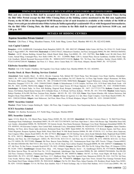 Details of Bidding Centres Equirus Securities Private Limited Mumbai: 12Th Floor, C Wing, Marathon Futurex, N.M