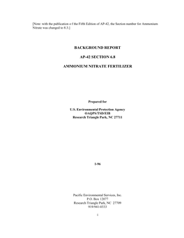 Background Report Ap-42 Section 6.8 Ammonium Nitrate Fertilizer