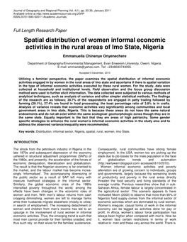 Spatial Distribution of Women Informal Economic Activities in the Rural Areas of Imo State, Nigeria