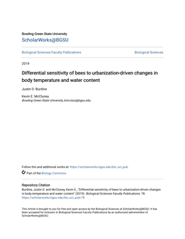 Differential Sensitivity of Bees to Urbanization-Driven Changes in Body Temperature and Water Content