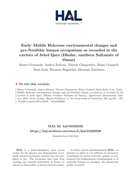 Early–Middle Holocene Environmental Changes and Pre-Neolithic Human Occupations As Recorded in the Cavities of Jebel Qara