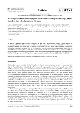 A New Species of Kukri Snake (Squamata: Colubridae: Oligodon Fitzinger, 1826) from Con Dao Islands, Southern Vietnam