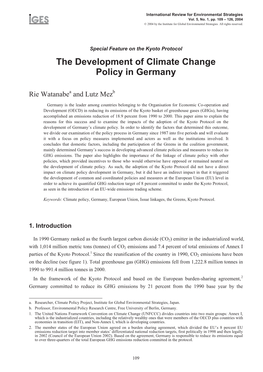 The Development of Climate Change Policy in Germany