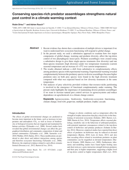 Conserving Species-Rich Predator Assemblages Strengthens Natural Pest Control in a Climate Warming Context