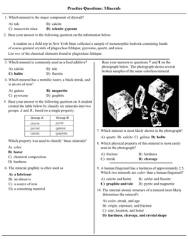 Practice Questions: Minerals