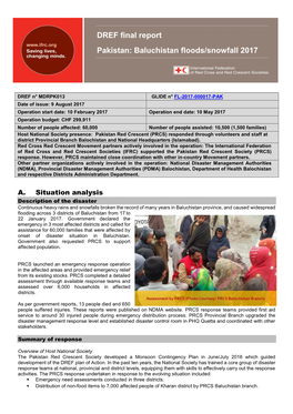 DREF Final Report Pakistan: Baluchistan Floods/Snowfall 2017