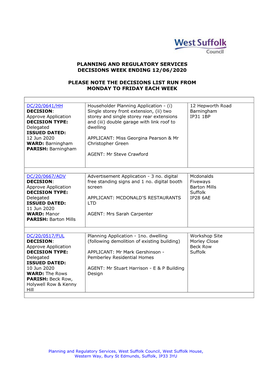 WSC Planning Decisions 24/20