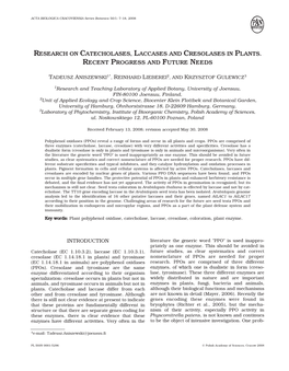 Research on Catecholases, Laccases and Cresolases in Plants. Recent Progress and Future Needs