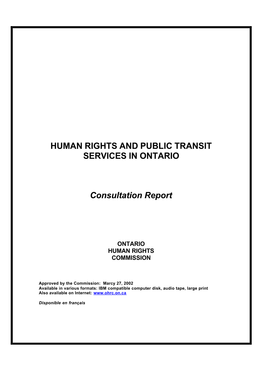 Consultation Report: Human Rights and Public Transit Services in Ontario