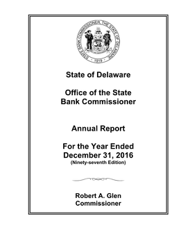 State of Delaware Office of the State Bank Commissioner Annual Report