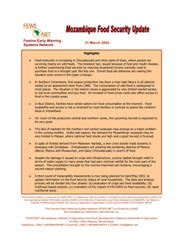 Famine Early Warning Systems Network 31 March 2003