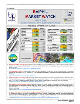 BAIPHIL Market Watch – 13 July 2021 Page 1 of 4
