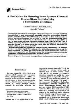 A New Method for Measuring Serum Pyruvate Kinase and Creatine Kinase Activities Using a Thermostable Glucokinase