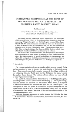 Earthquake Mechanisms at the Head of the Philippine Sea Plate Beneath the Southern Kanto District, Japan