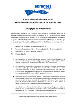 Câmara Municipal De Abrantes Reunião Ordinária Pública De 06 De Abril De 2021