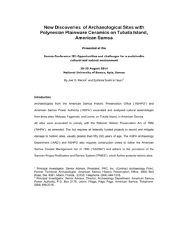 New Discoveries of Archaeological Sites with Polynesian Plainware Ceramics on Tutuila Island, American Samoa