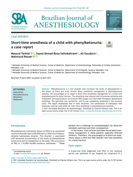 Short Time Anesthesia of a Child With