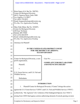 Upper Gila Grazing Complaint