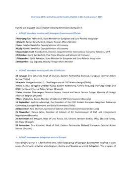 Overview of the Activities Performed by EUGBC in 2014 and Plans in 2015