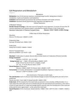 Cell Respiration and Metabolism