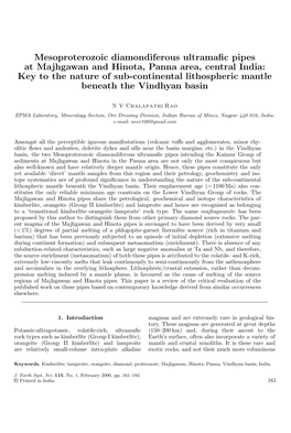 Mesoproterozoic Diamondiferous Ultramafic Pipes at Majhgawan And