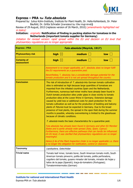 Tuta Absoluta Prepared By: Julius Kühn-Institute, Institute for Plant Health, Dr