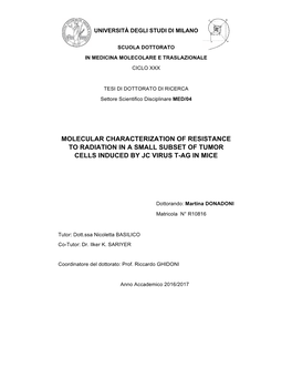 Molecular Characterization of Resistance to Radiation in a Small Subset of Tumor Cells Induced by Jc Virus T-Ag in Mice