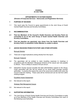 Council 23 July 2008 Appointments to Outside