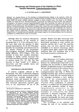 Morphology and Ultrastructure of the Intestine in a Plant- Parasitic Nematode, Tylenchorhynchus Dubius