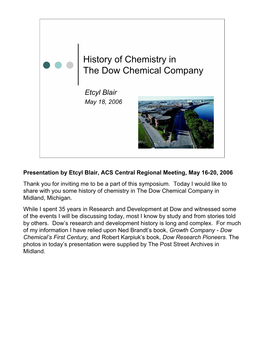 History of Chemistry in the Dow Chemical Company