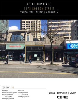 Retail for Lease 1173 Robson Street Vancouver, British Columbia