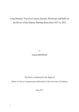 Long Distance Travel in Canoes, Kayaks, Rowboats and Rafts on the Rivers of the Murray-Darling Basin from 1817 to 2012