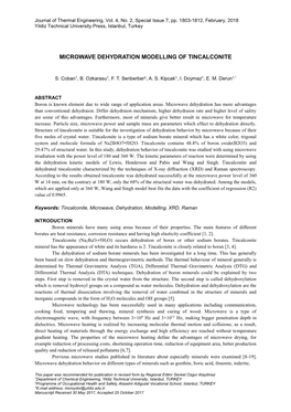 Microwave Dehydration Modelling of Tincalconite