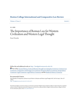 The Importance of Roman Law for Western Civilization and Western Legal Thought, 4 B.C