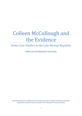 Colleen Mccullough and the Evidence Some Case Studies in the Late Roman Republic