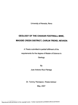 Geology of the Chukar Footwall Mine, Maggie Creek District, Carlin Trend, Nevada