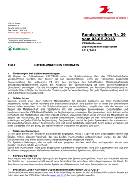 Rundschreiben Nr. 29 Vom 03.05.2018 ➢ Kreisverantwortlichen Nachstehend Findet Ihr Die Kreisverantwortlichen Der U15, U13, U12 Und U11