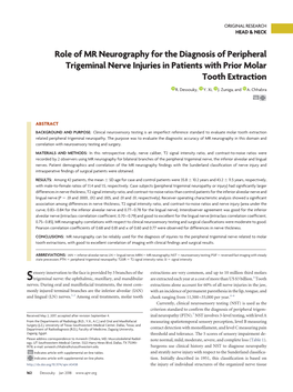Role of MR Neurography for the Diagnosis of Peripheral Trigeminal Nerve Injuries in Patients with Prior Molar Tooth Extraction