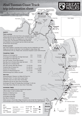 Abel Tasman Coast Track Trip Information Sheet Whariwharangi Separation Point/ Bay Te Matau