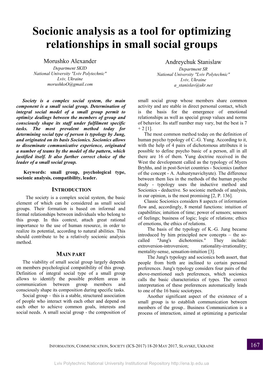 Socionic Analysis As a Tool for Optimizing Relationships in Small Social Groups