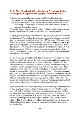 3 the New Neoclassical Synthesis and Monetary Policy 3.1 Monopolistic Competition and Aggregate Demand Externalities