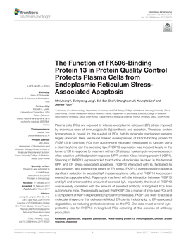 The Function of FK506-Binding Protein 13 in Protein Quality Control Protects Plasma Cells from Endoplasmic Reticulum Stress- Edited By: Associated Apoptosis Harry W